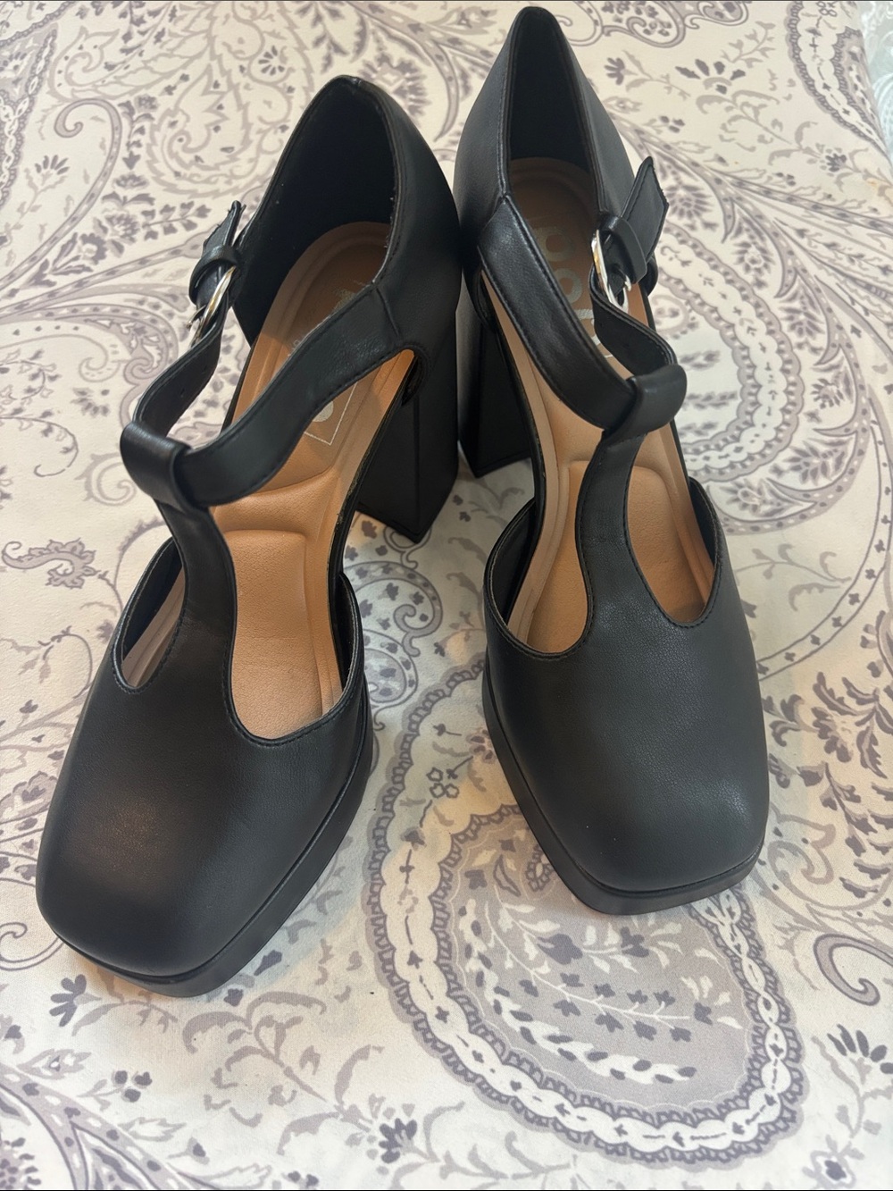 NEW Black T-Strap Comfort Fit Block 4” Heel - Women size 7